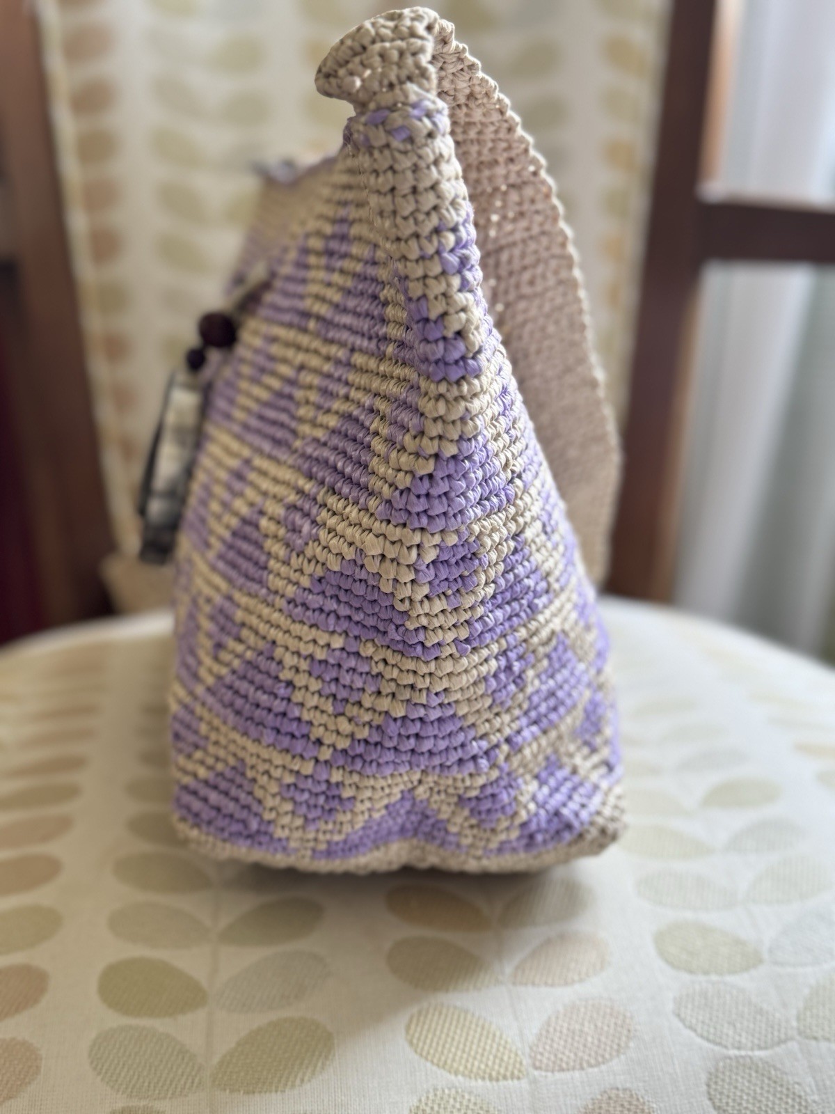 Chikumbuso Recycled Woven Lilac Purple Tote Bag Handmade Summer Seashell Charm