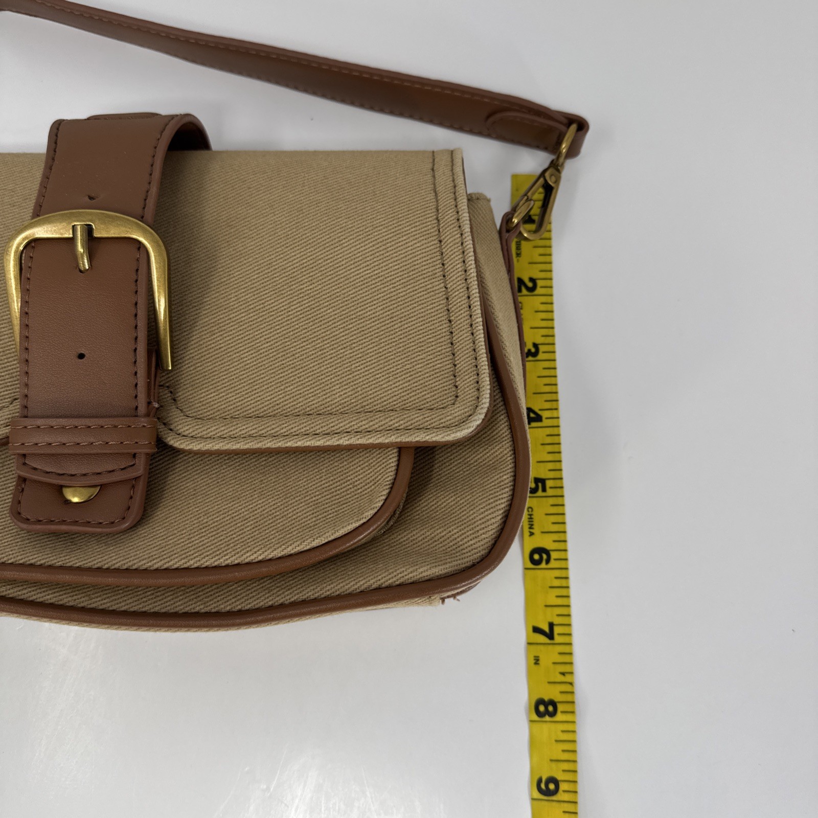 Steve Madden Beige Brown Shoulder Bag, Magnetic Snap Buckle