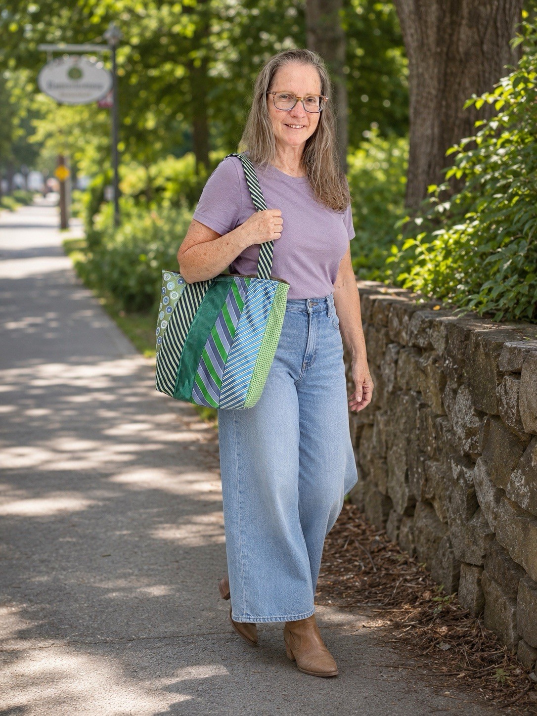 Upcycled Green & Blue Multicolor Vintage Tie Tote Reusable Shopping Bag