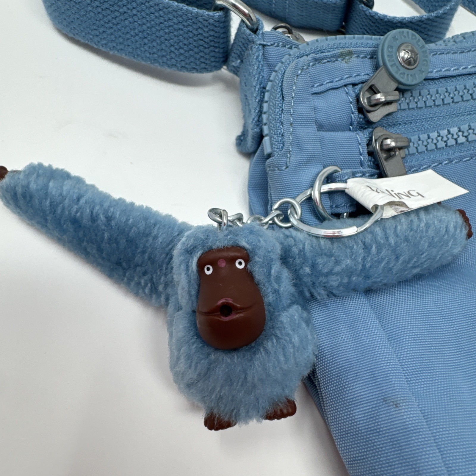 KIPLING Diane Light Blue Nylon Crossbody Bag Monkey Keychain 4 Compartments