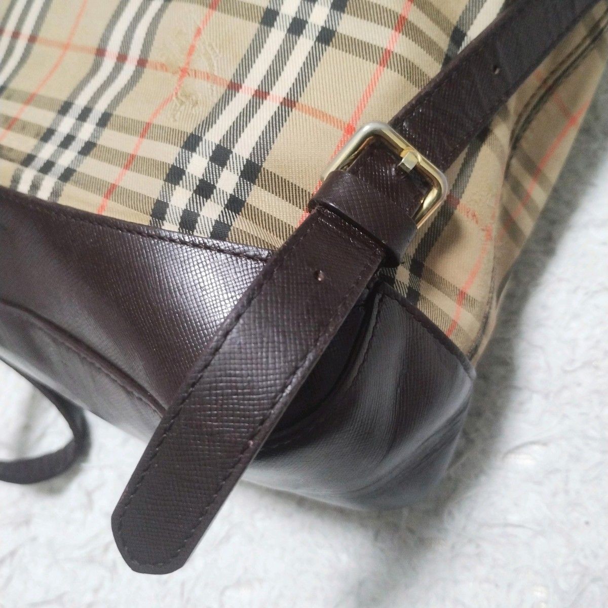 Burberry Nova Check Shadow Horse Canvas Leather Backpack Vintage Beige Brown