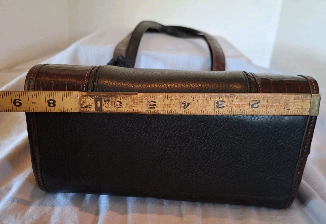 Vtg BRIGHTON Black Pebbled/Brown Croc Leather Purse Shoulder Bag Woven Handles
