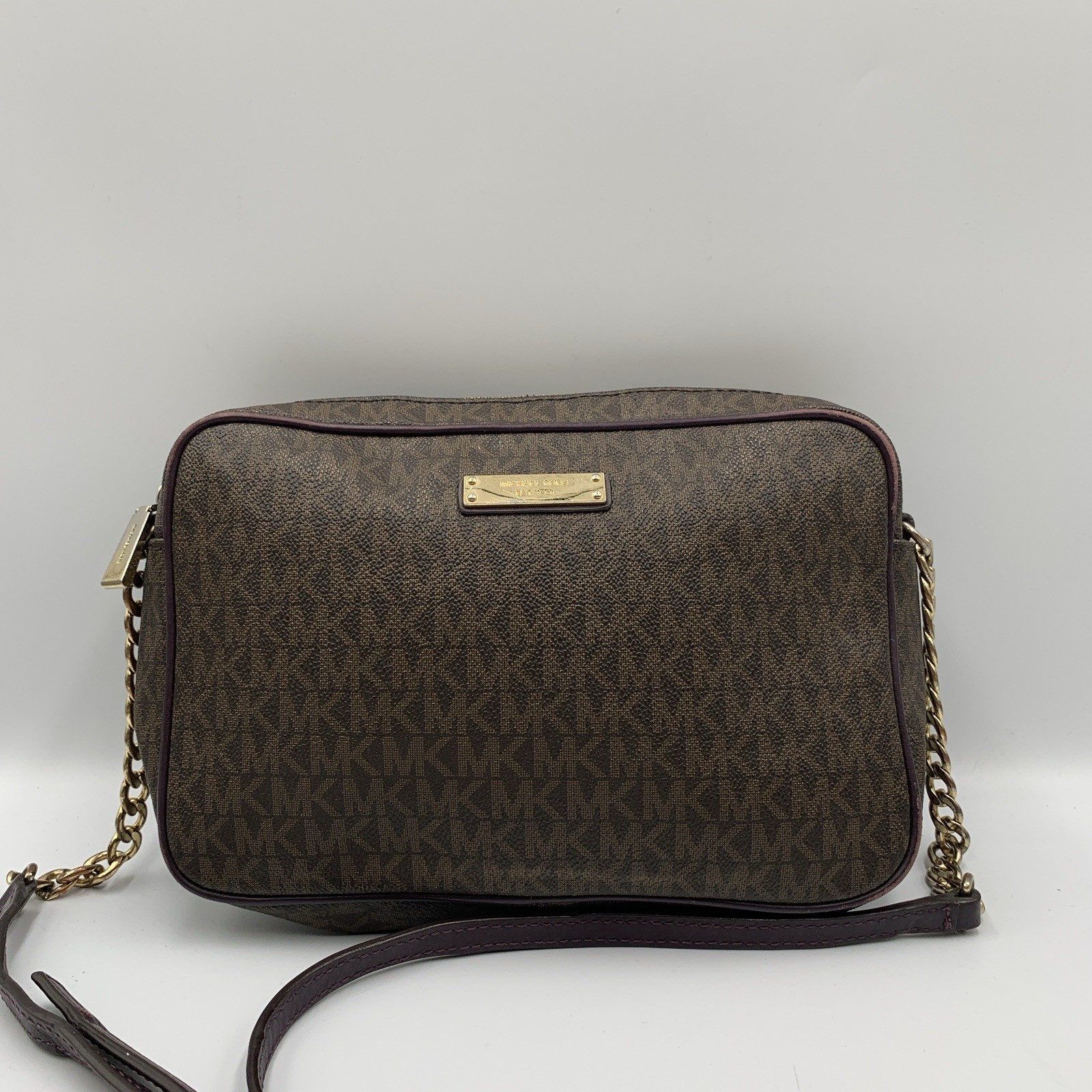 Michael Kors Jet Set Large Printed Logo Crossbody Bag Brown Signature 35F8GTTC38