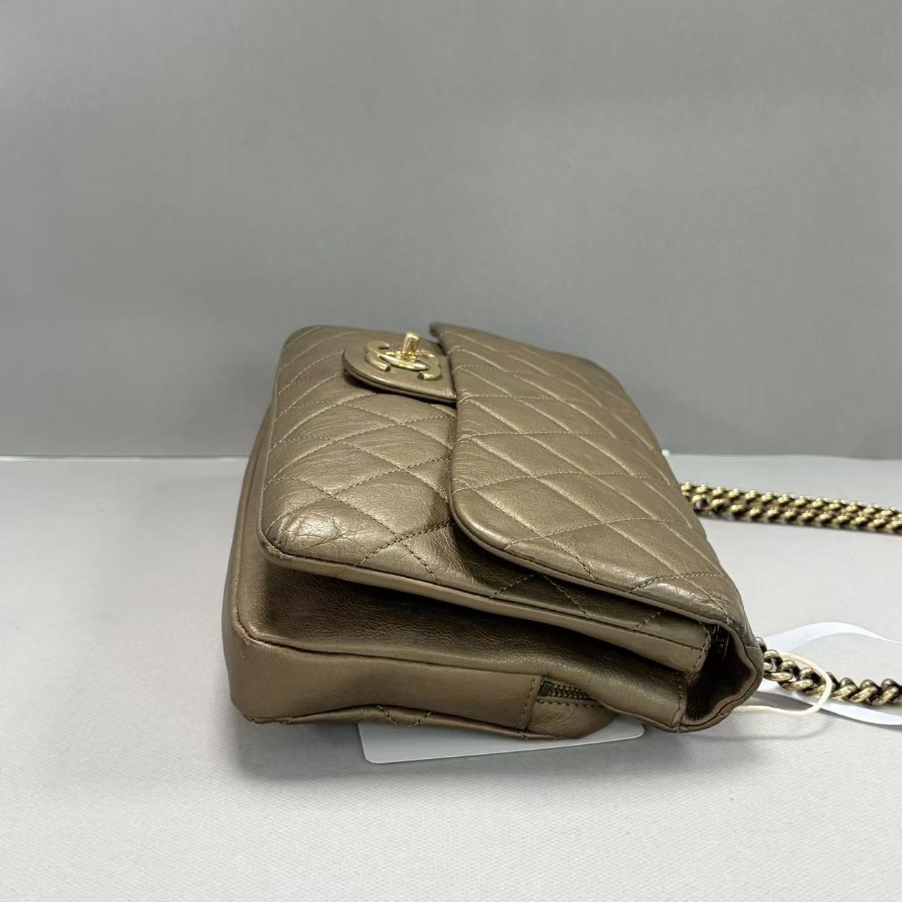 Chanel Jumbo Flap Shoulder Bag Bronze Metallic Lambskin Gold‑Tone Hardware Auth