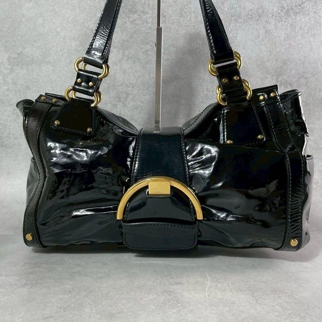 SERGIO ROSSI Shoulder Bag Patent Leather Black Vintage Authentic From Japan