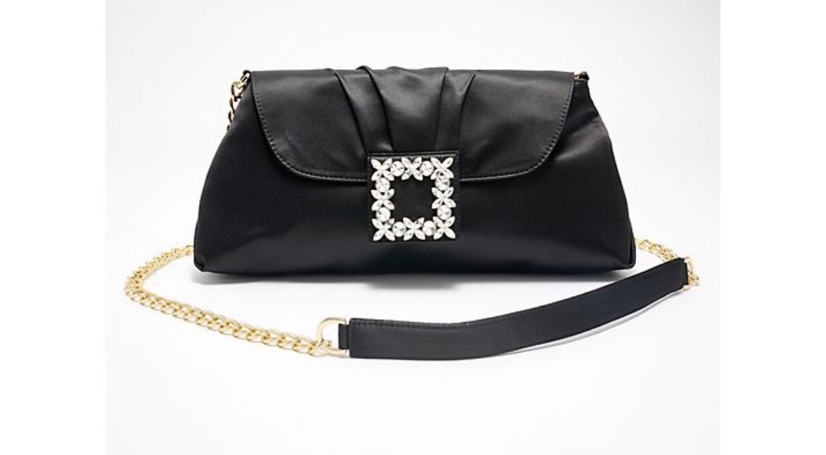Isaac Mizrahi Live! Always Isaac Clutch w/ Crossbody Strap A619563 Purse Black