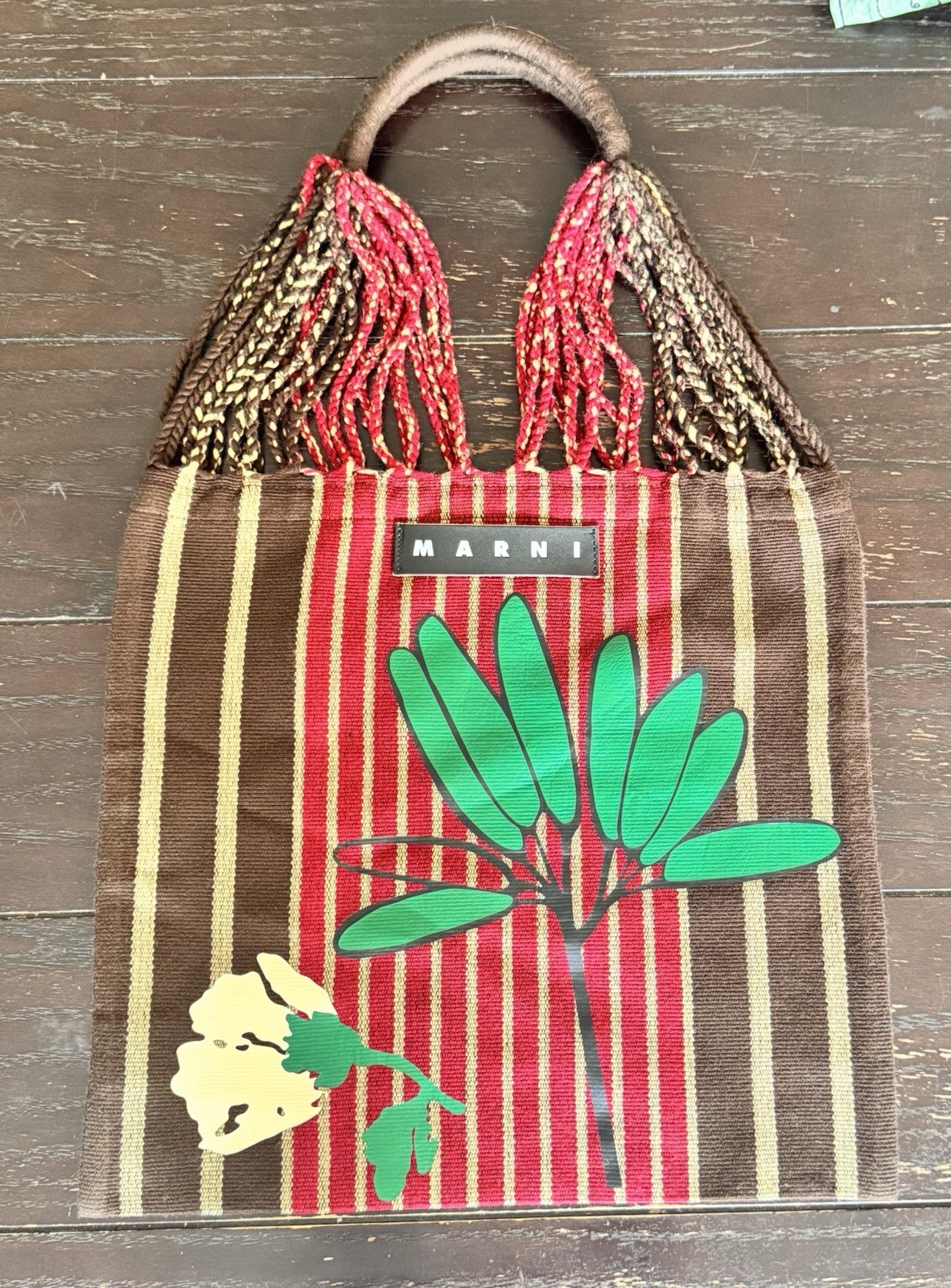 MARNI Limited Edition Cafe Hammock Tote bag ~ Earth Tone Stripe w/Floral Design