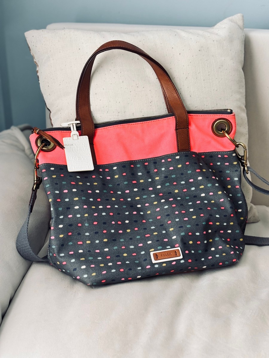 Fossil Sydney Satchel Canvas Polka Dot Dash