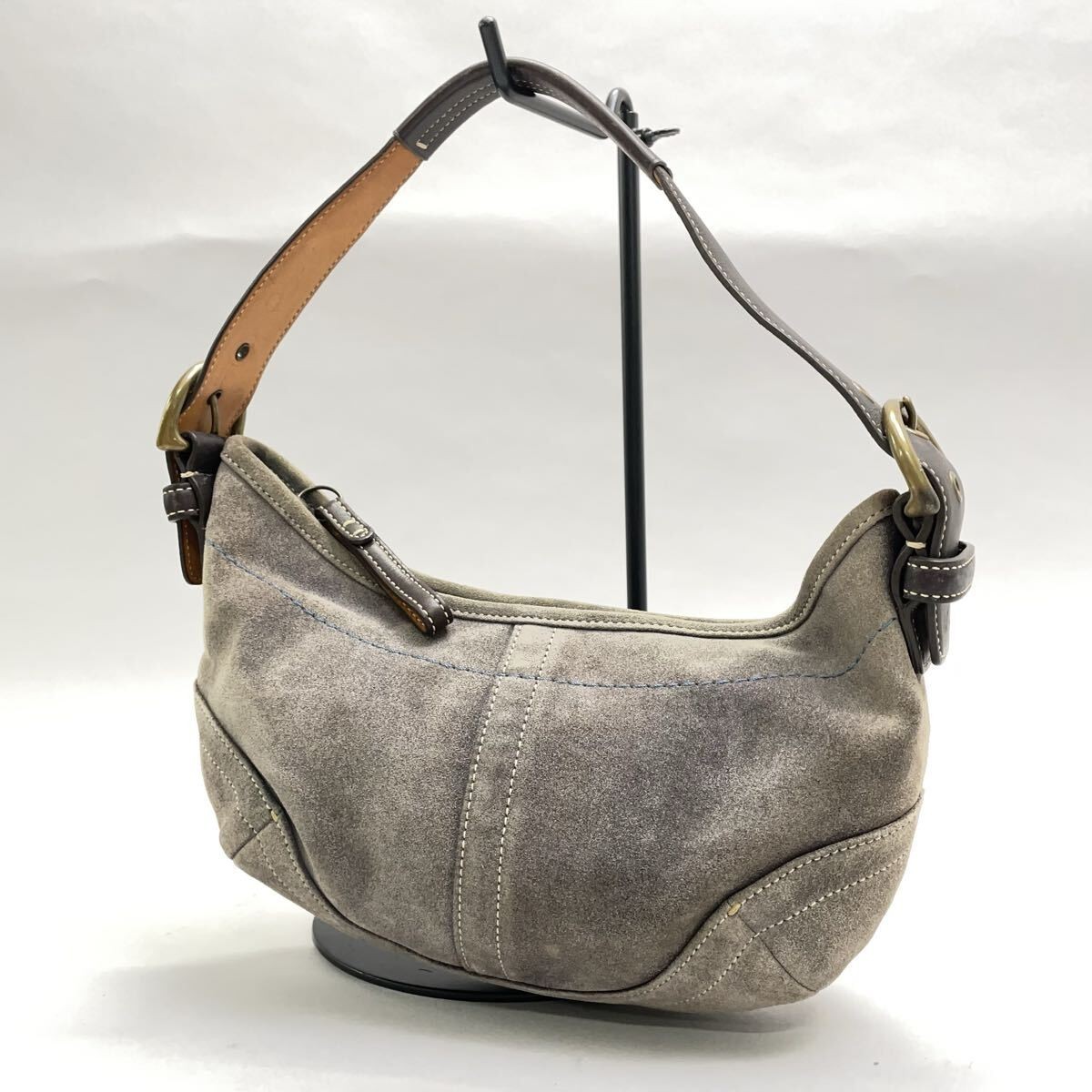 Coach D3S-9503 Suede Leather Shoulder Bag Handbag Greige Gray Used
