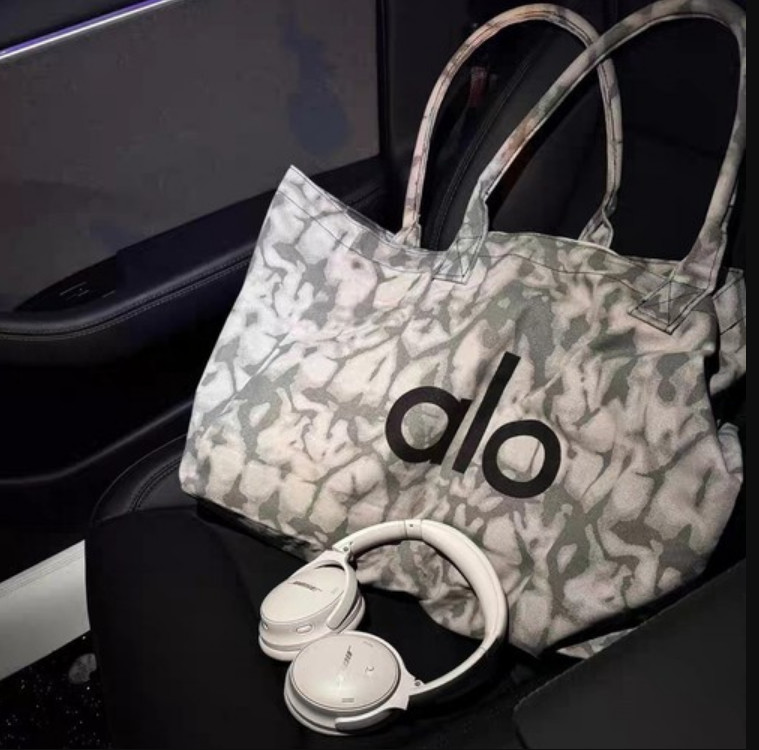 NEW YOGA Gray Tie Dye Large Canvas Tote Bag Gym Travel Carry-on