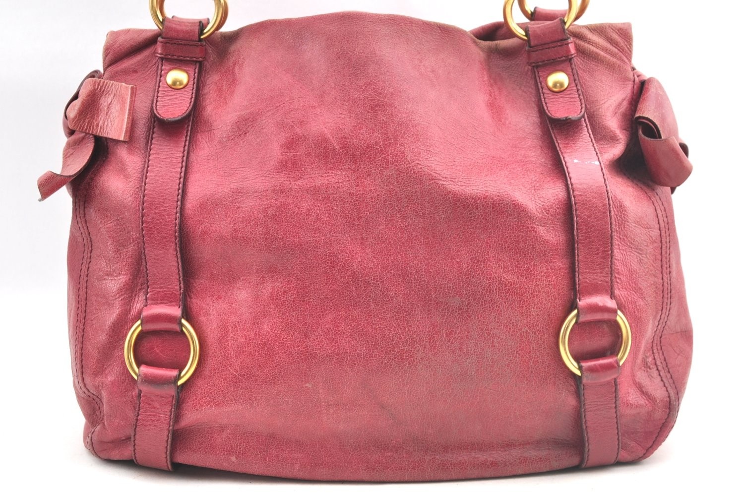 Authentic MIU MIU Ribbon Leather Shoulder Tote Bag Pink AB534
