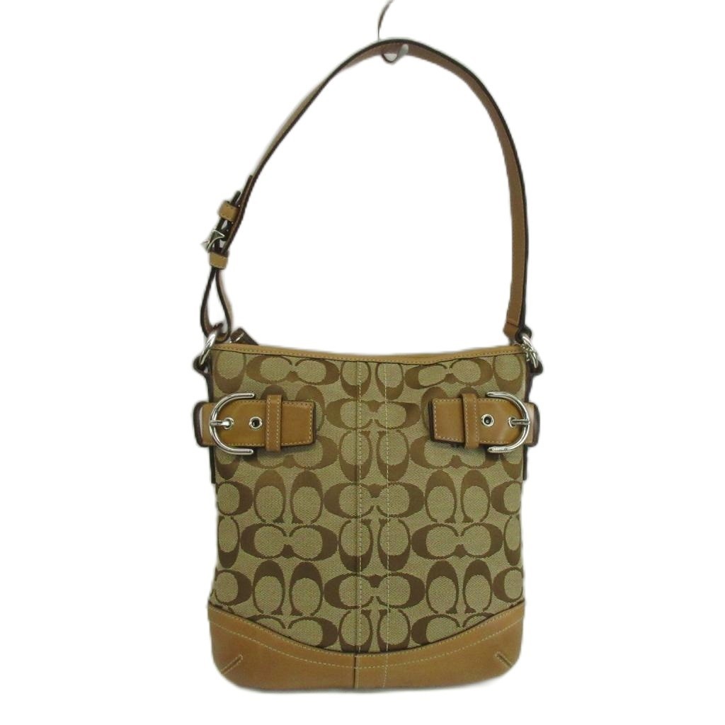 Coach Tote Bag Beige Canvas Leather AB Vintage 9×8.9in Shoulder Bag