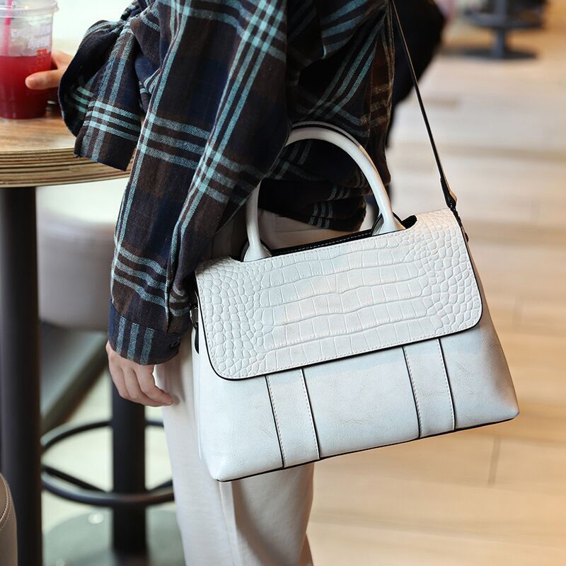Genuine Leather Croco Texture Handbag Crossbody Top Handle Shoulder Bag 3 Colors