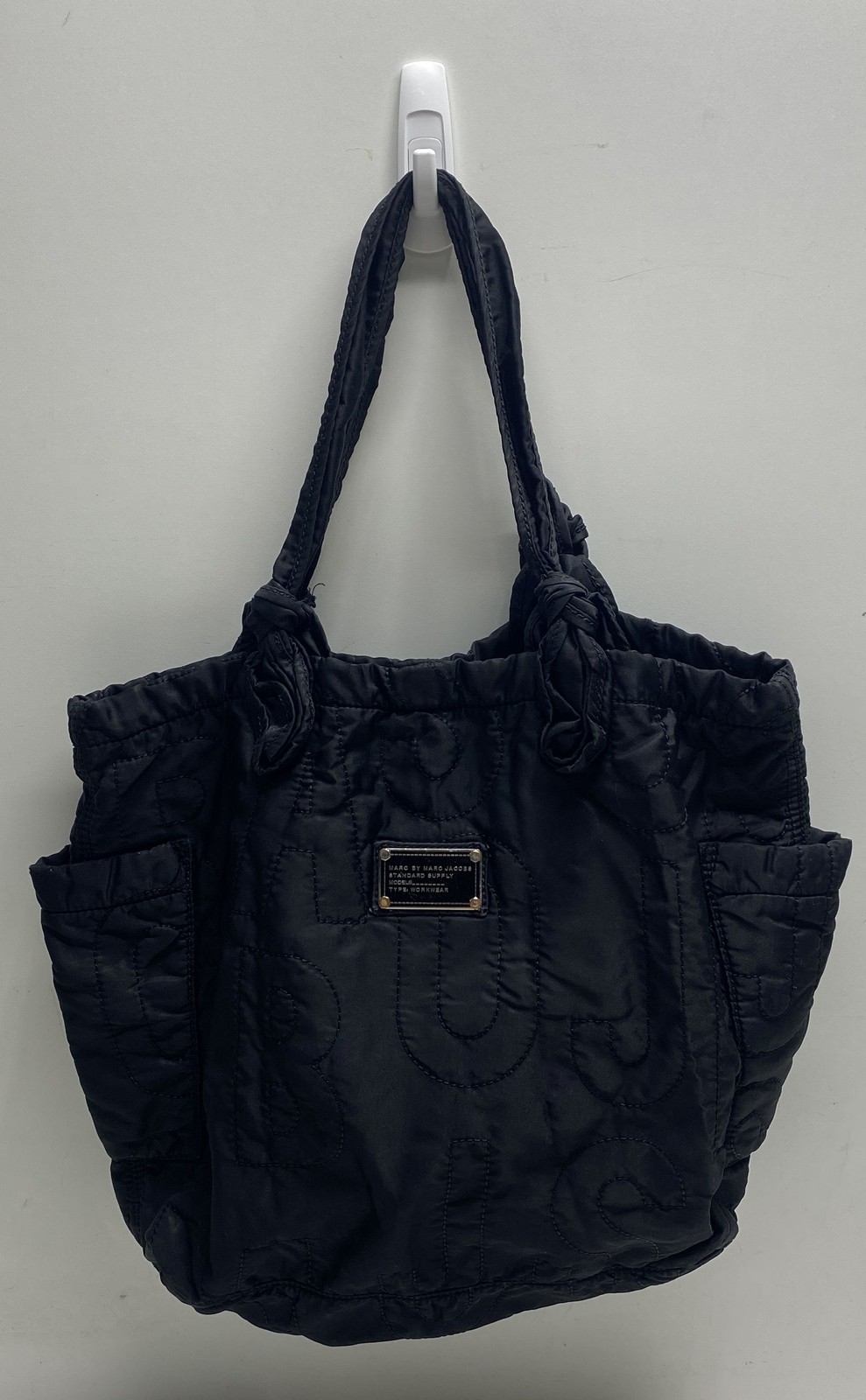 Marc by Marc Jacobs Black Pretty Nylon Quilted Tate Tote Bag Knotted Handles