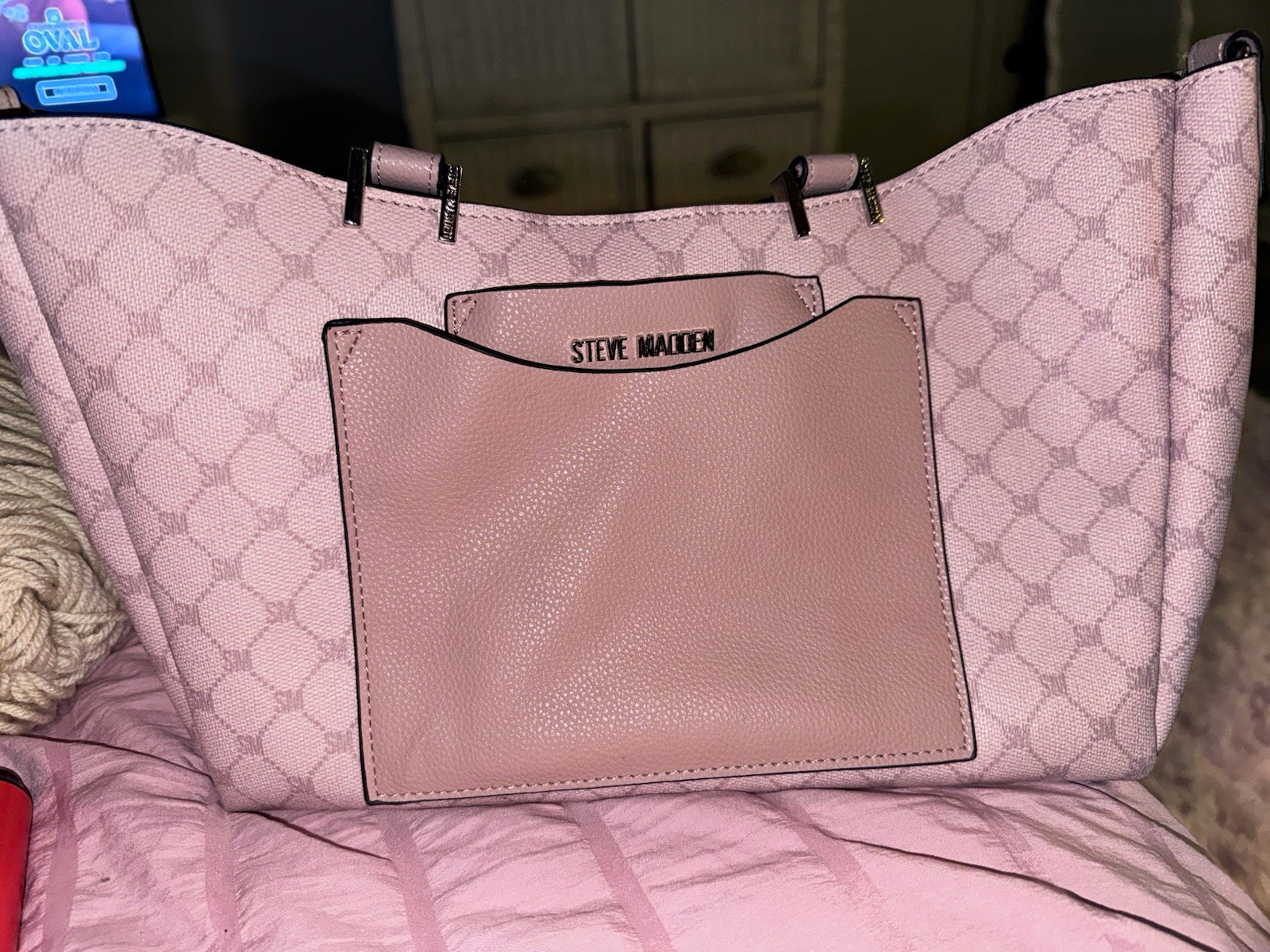 Steve Madden Pink Logo Tote Bag, Inner Pockets