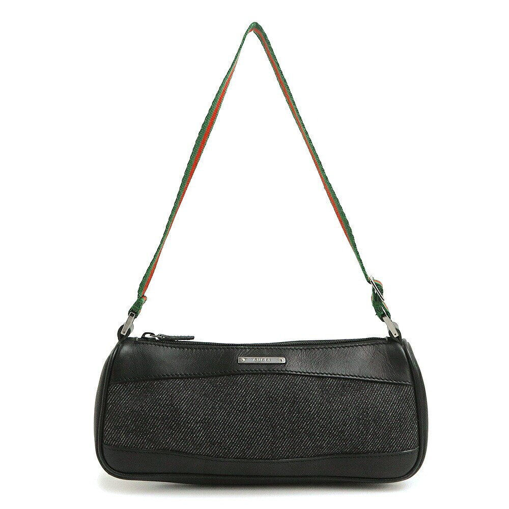 GUCCI Black Sherry Line Leather Canvas Shoulder Bag Accessory Pouch 92820