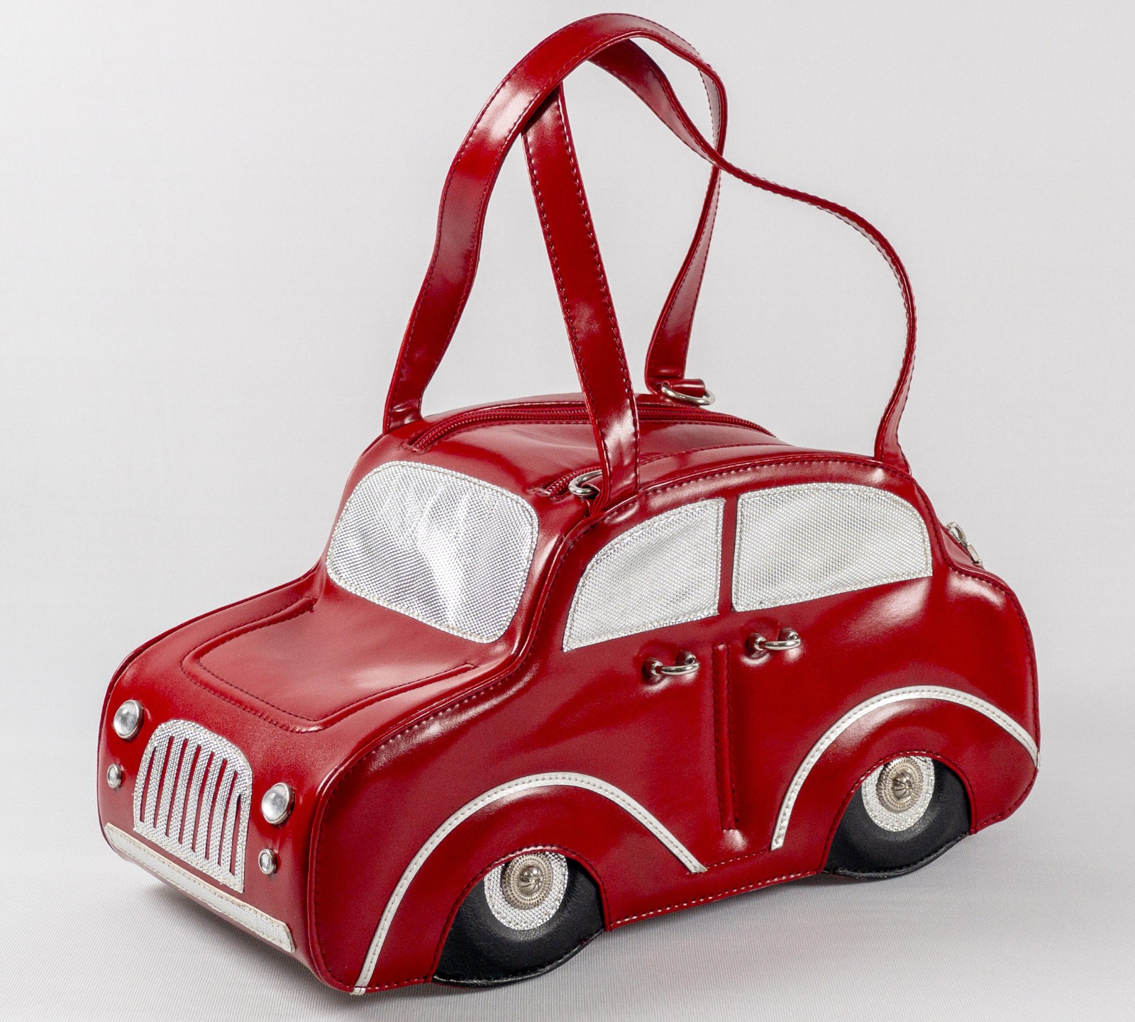 Red Fiat/Beetle Car Shaped Statement Purse Novelty Bag Crossbody Collectible