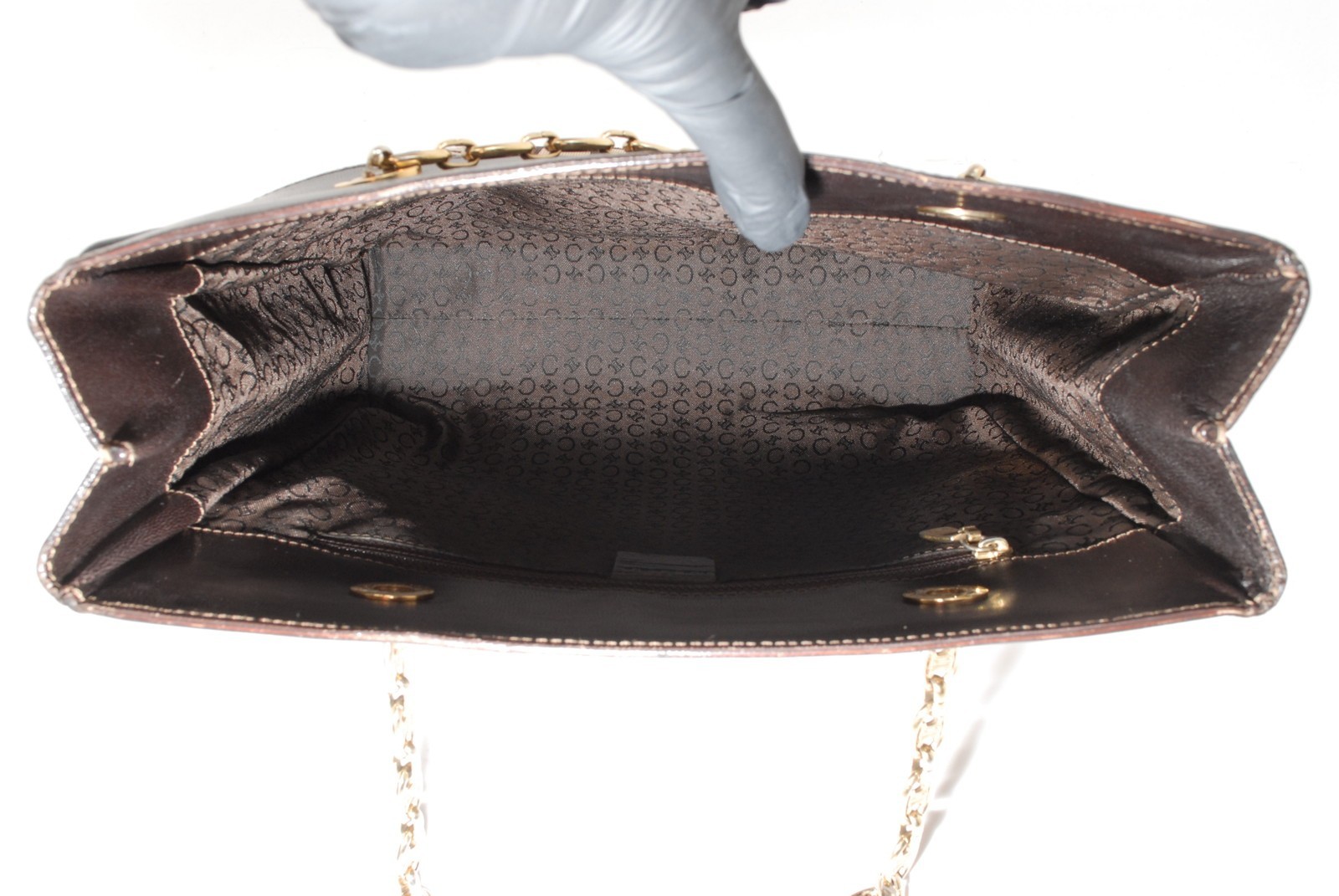 *Rere* CELINE Tote Shoulder Bag Logo Blazon Chain Triomphe Fabric Leather