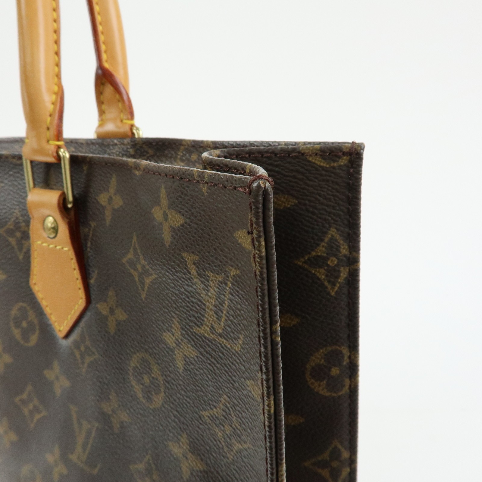 Louis Vuitton Monogram Sac Plat Tote Bag Hand Bag Brown M51140 Auth Used F/S