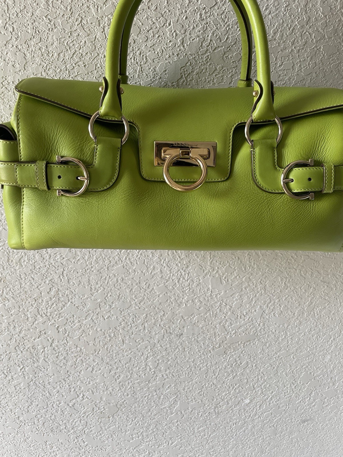 Salvatore Ferragamo Gancini Leather Handbag Green Authentic
