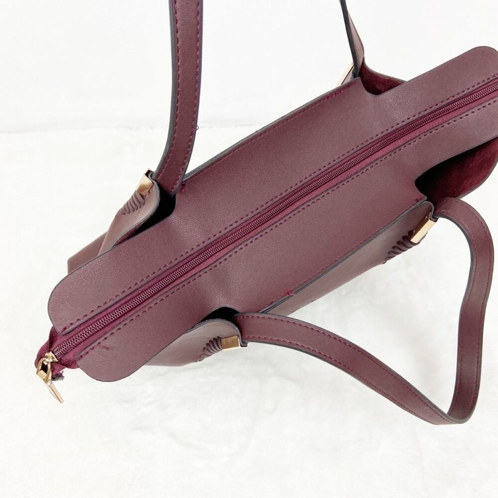Burgundy Semi‑PU Tote Purse Structured Laser Cut Design Large Shoulder Bag
