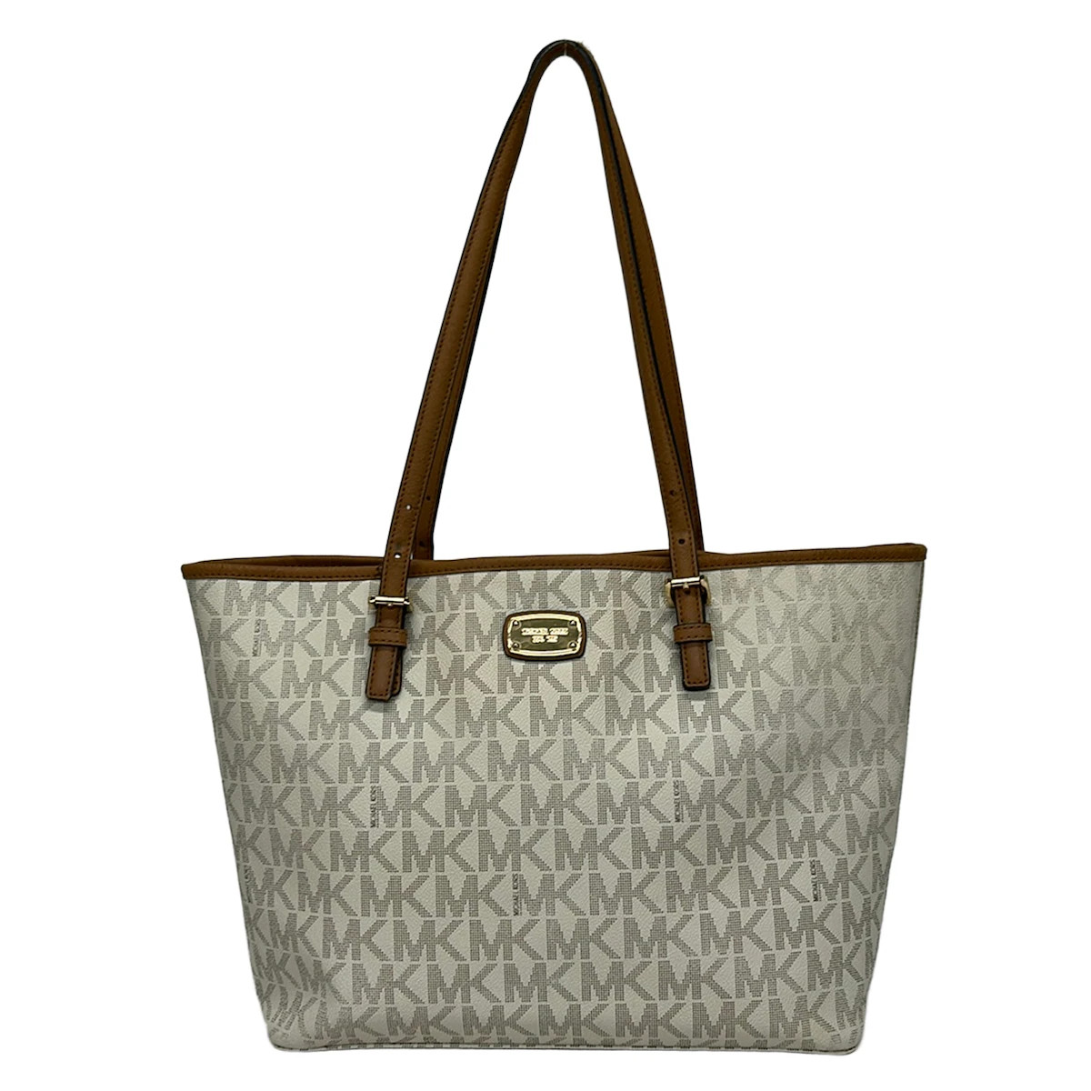 MICHAEL KORS Cream Gray Beige Light Brown Leather Shoulder Bag