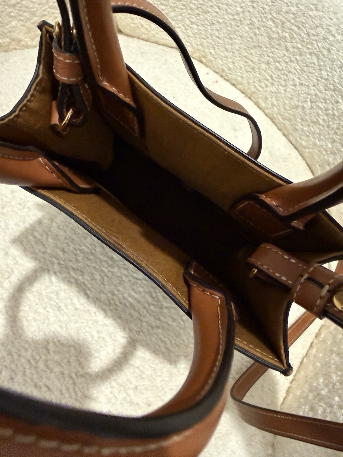 CELINE Mini Vertical Cabas Triomphe Canvas Tan Leather Crossbody Tote Authentic