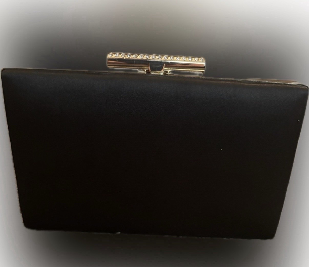 Kate Landry Black Clutch with Crystal Accent, Chain Strap, and Gold Hardware