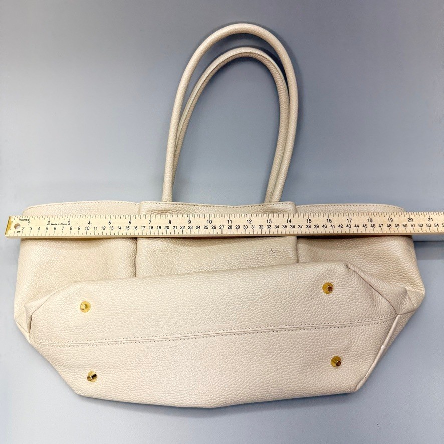 Isadora Italian Made Oversized Cream Pebbled Leather Tote Bag Summer Statement