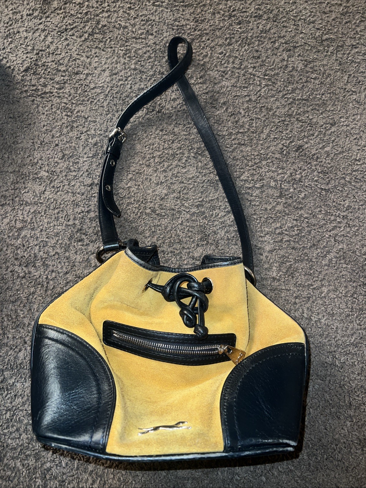 bimba y lola sling bag Yellow Suede Black Leather