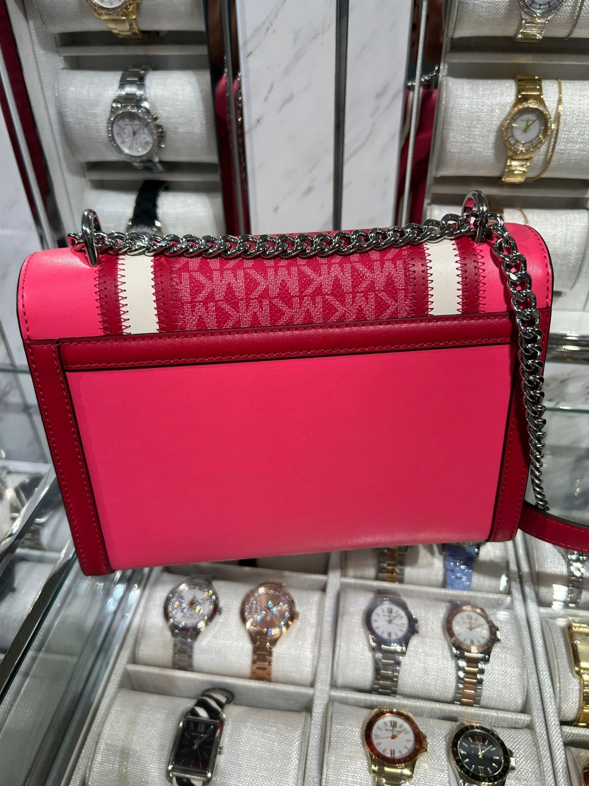 Michael Kors Whitney Medium Color-Block Logo Shoulder Bag Dark Raspberry Multi