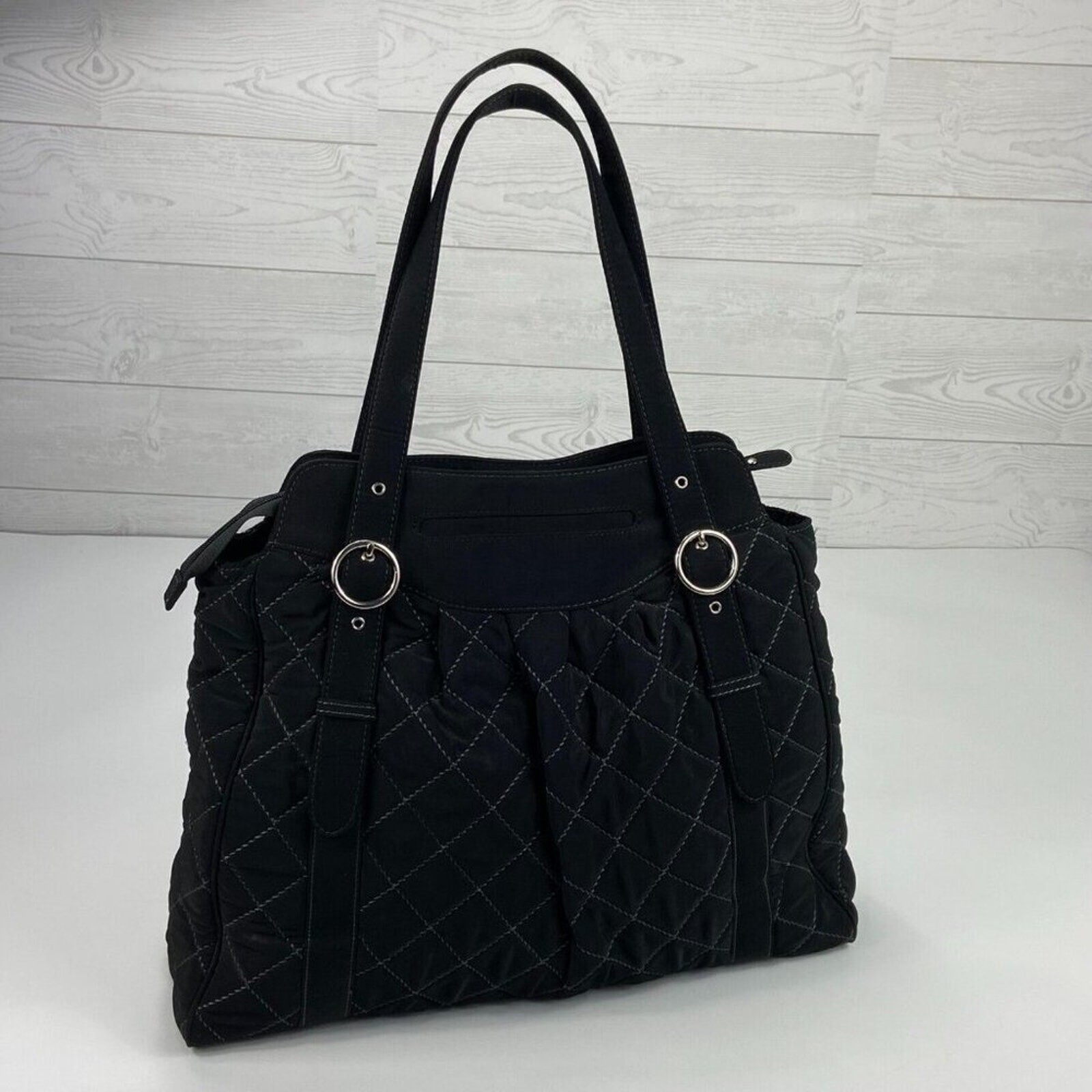 Vera Bradley Large Classic Quilted Tote Shoulder Bag 18x14x5 Black Quilted Clean