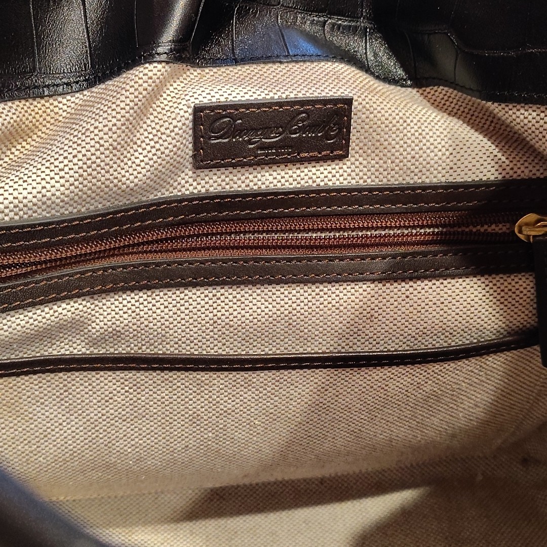 Dooney & Bourke Black With Brown Trim Croc Embossed Leather Logo Lock Hobo Bag