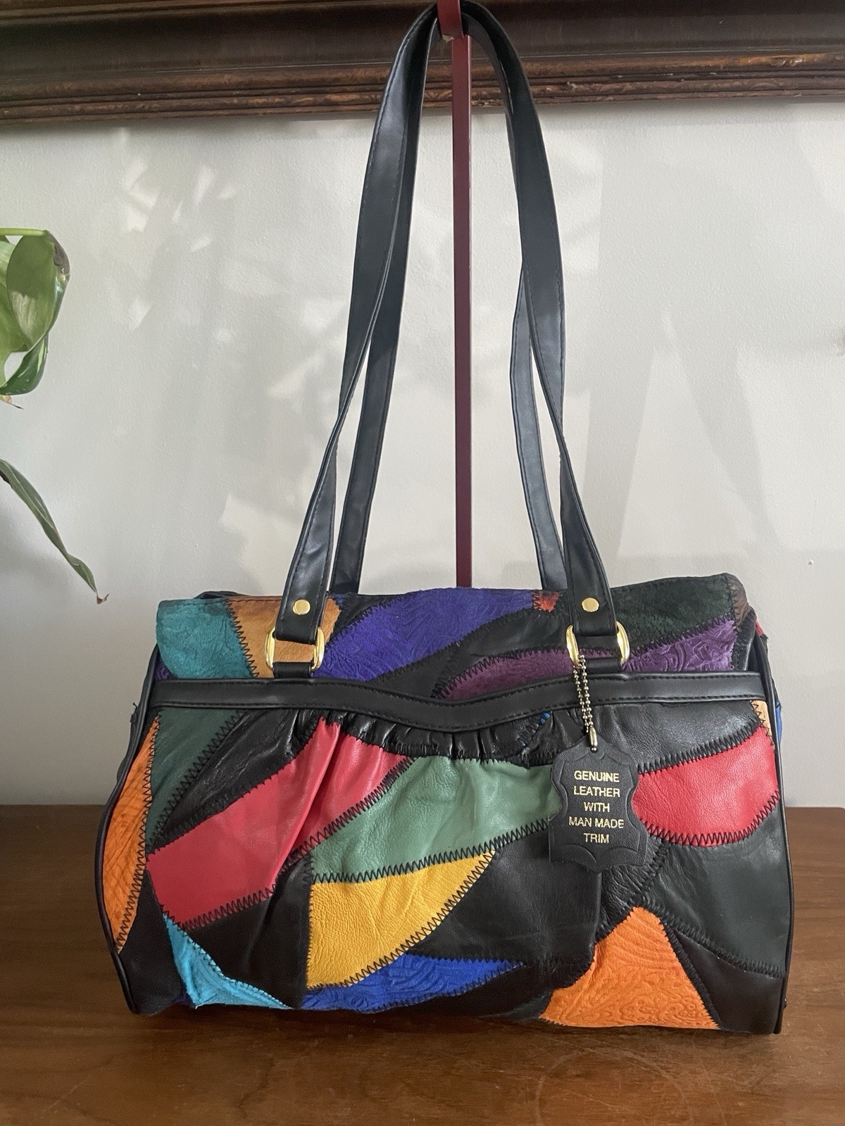 Retro Vintage Leather bold Patchwork Purse, Bag, Artsy 80’s, 90’s, colorful