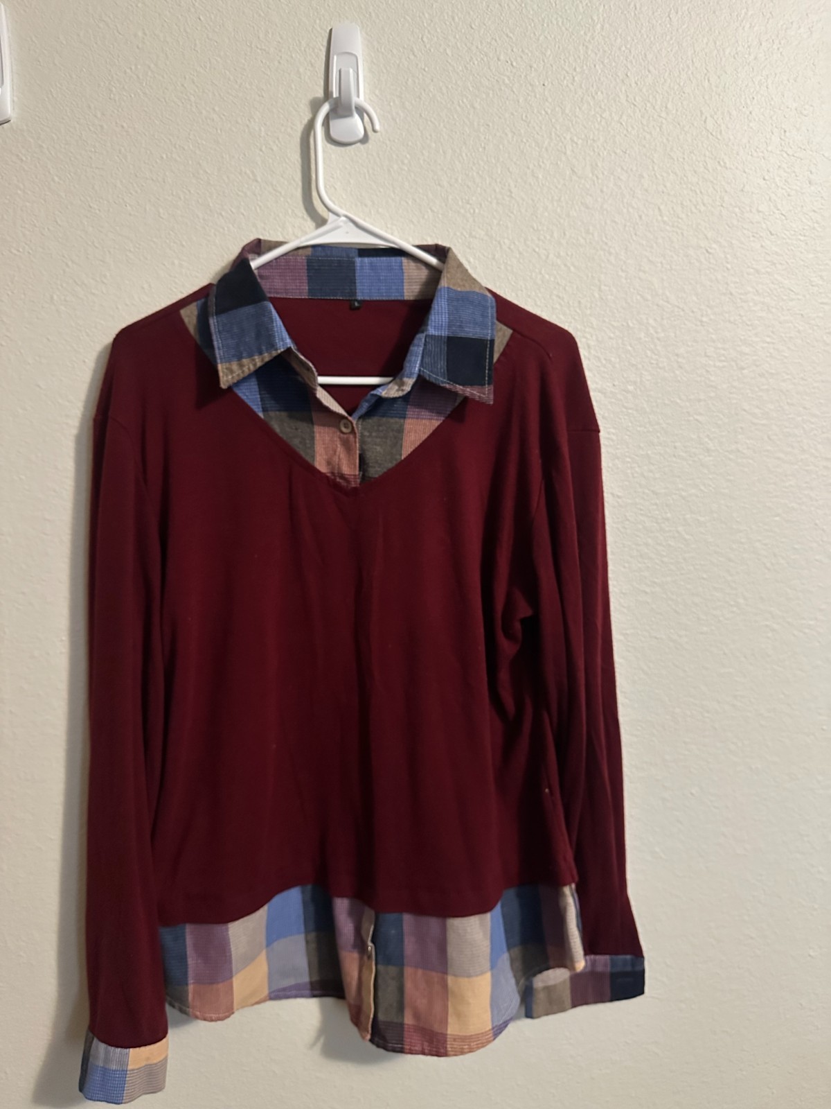 Women’s Shirts-Clothes long sleeve collared built in shirt