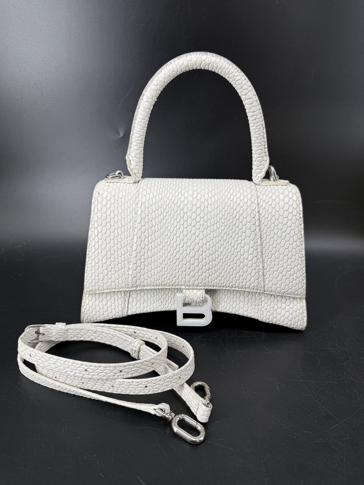 Balenciaga Small Hourglass Top Handle Python Embossed Designer Bag