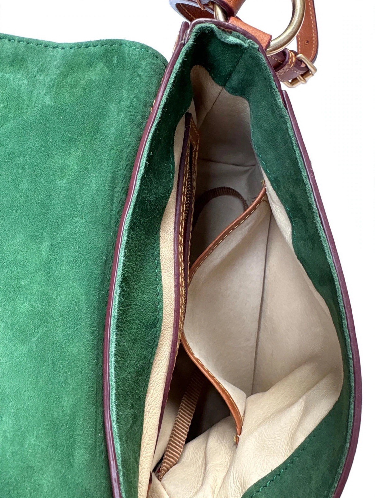Dooney & Bourke Florentine Sml. Logo Lock Sac Crossbody Bourbon Tan Green Suede