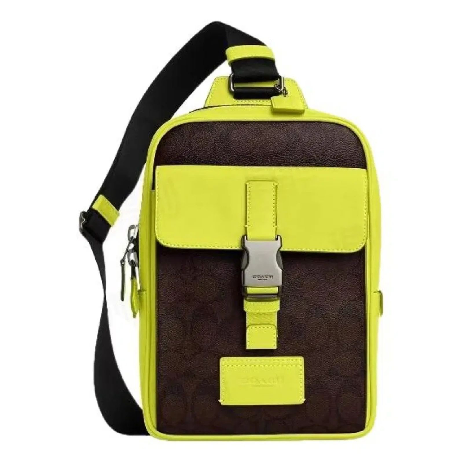 Coach Track Pack Signature Canvas Mahogany Bright Yellow Sling Crossbody