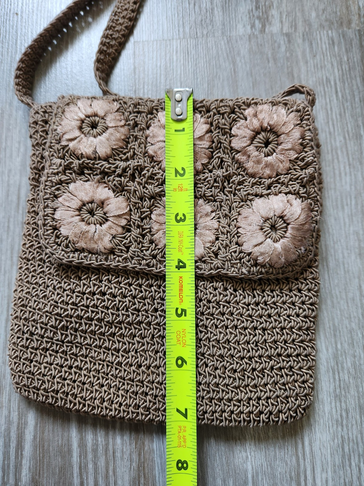 VTG Amanda Smith Crochet Crossbody Purse Bag Oatmeal Floral Zip Y2K 90s GUC