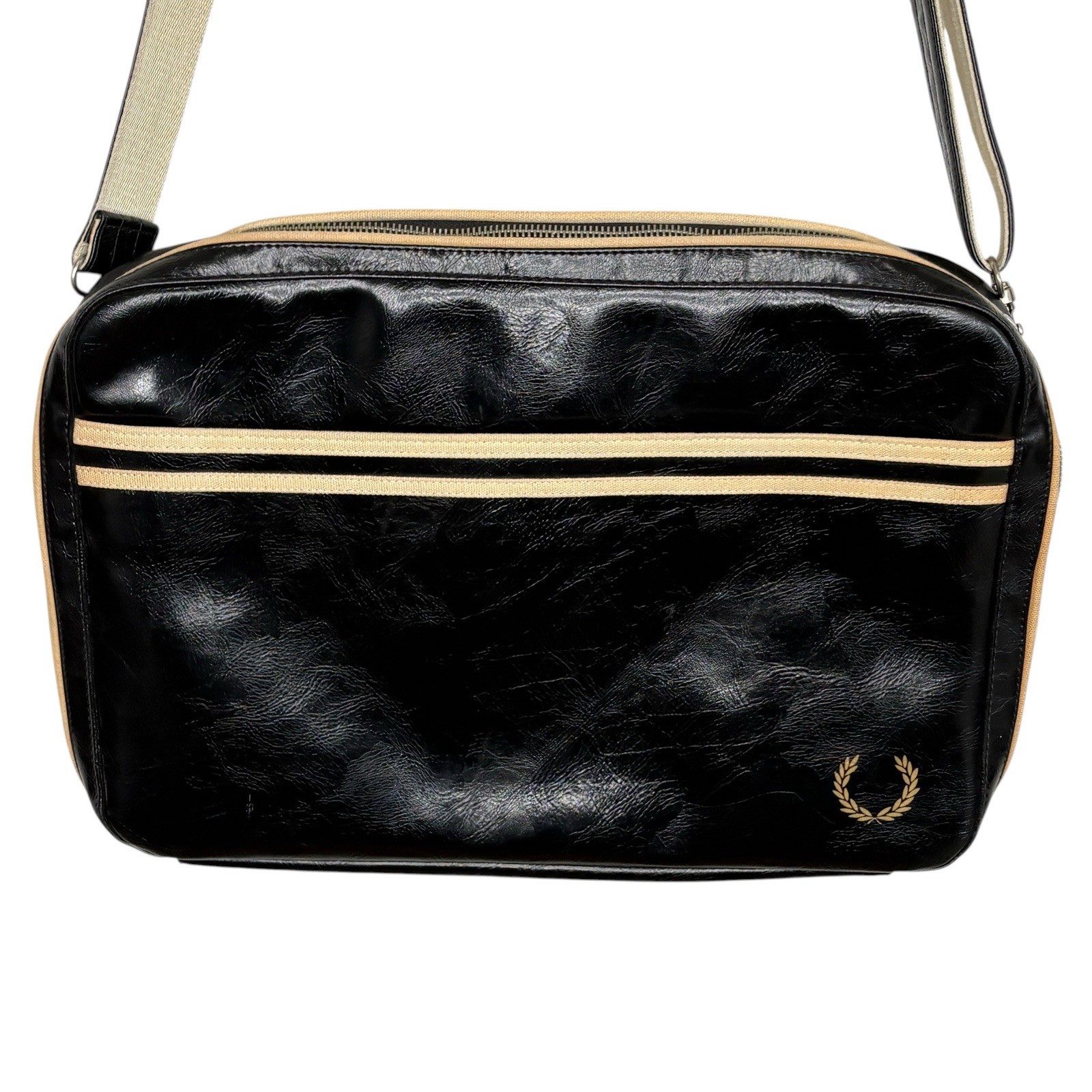Fred Perry Messenger Bag Preppy Retro Faux Leather Crossbody Logo Zip Tennis
