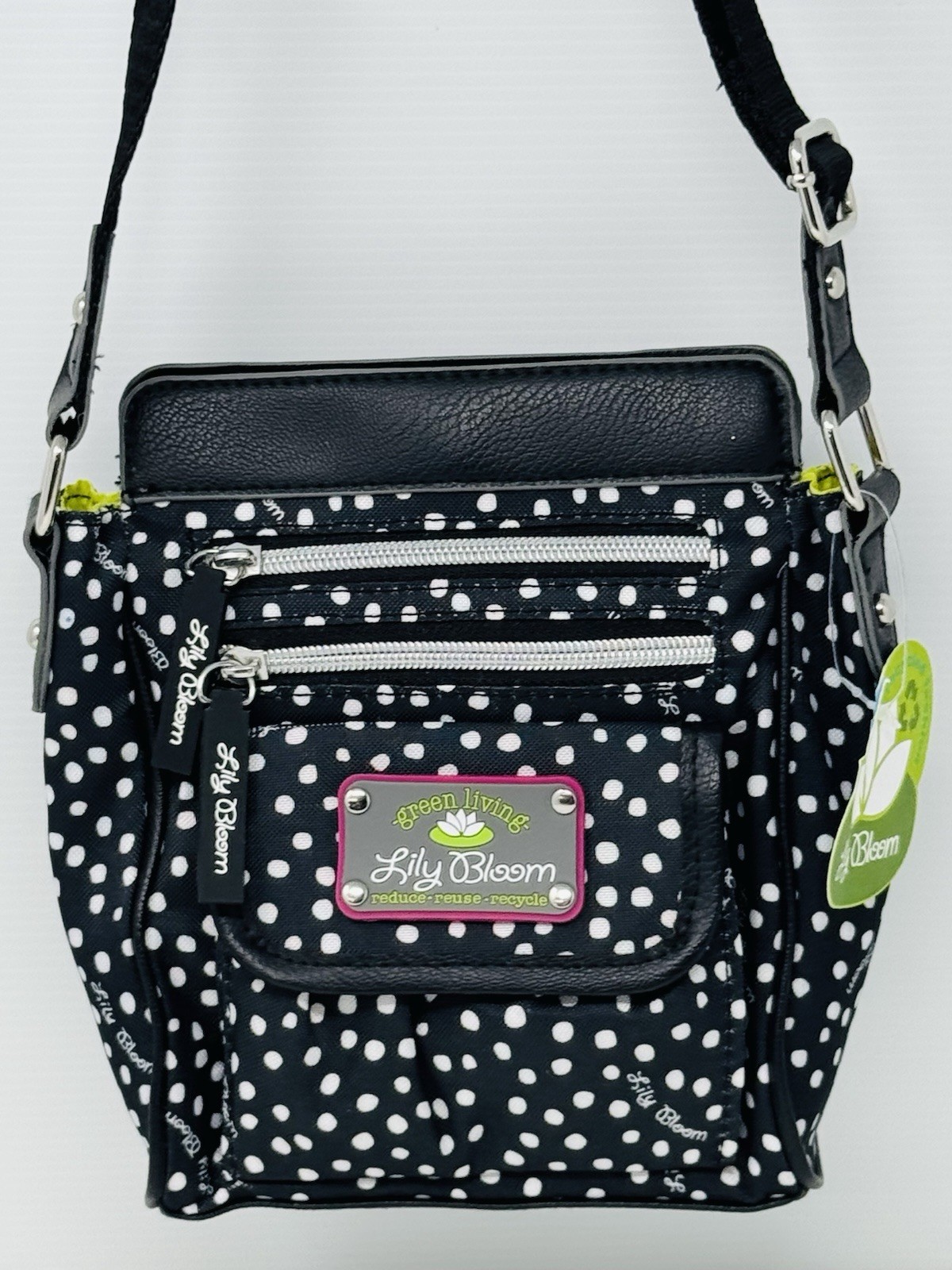 NEW Lily Bloom Jamie Mini Crossbody Bag Polka Dot Black ECO Recycled NWT