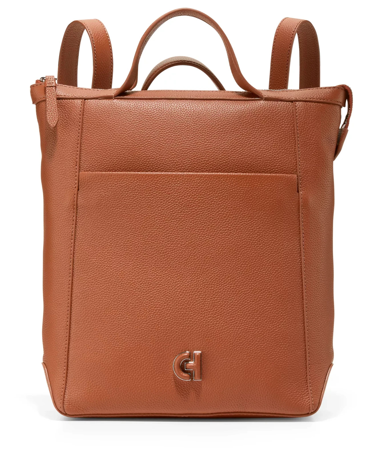 $278. Cole Haan Grand Ambition Convertible Leather Backpack British Tan Silver