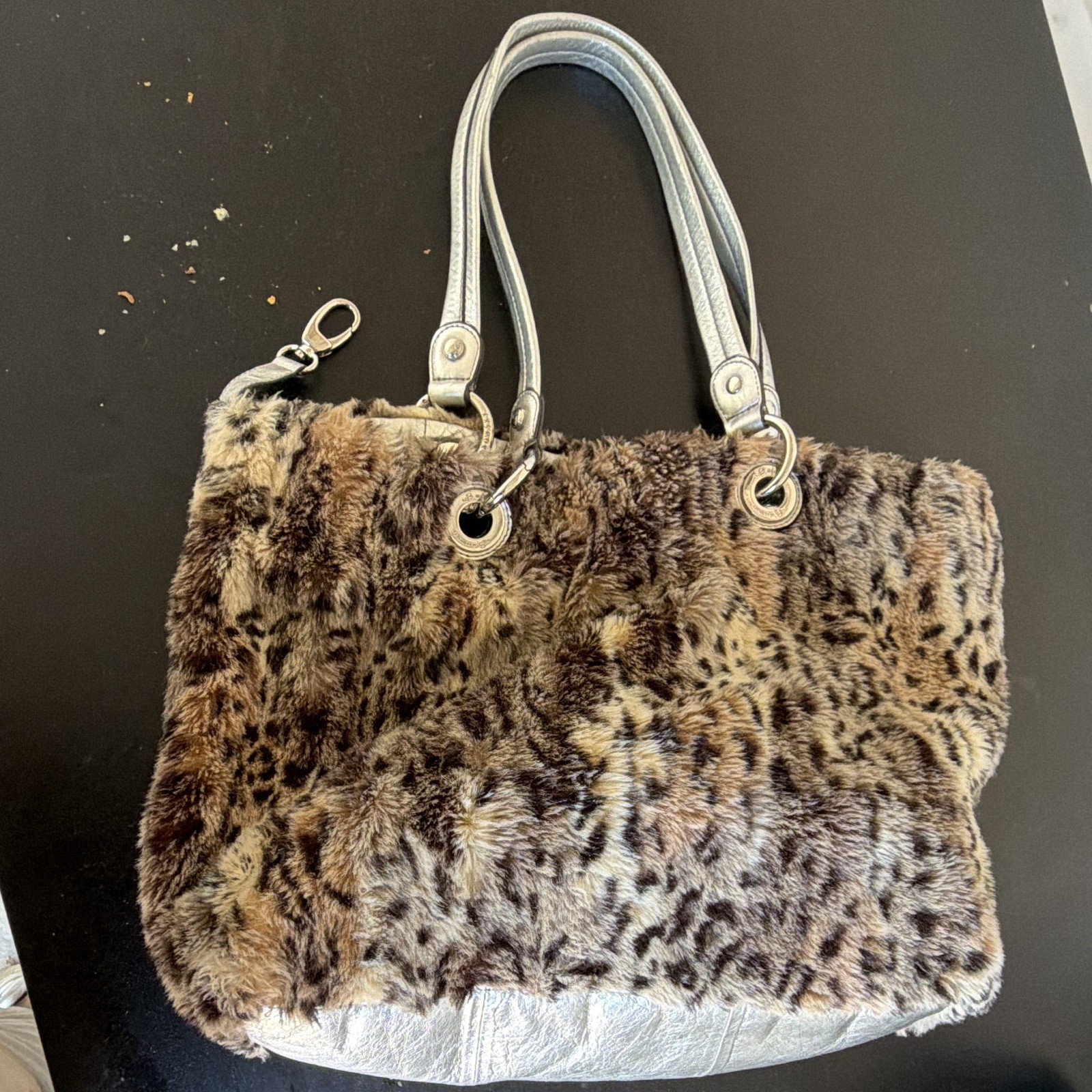 B Makowsky Leopard Animal Print Tote Medium Double Handles Magnetic Bag Charm