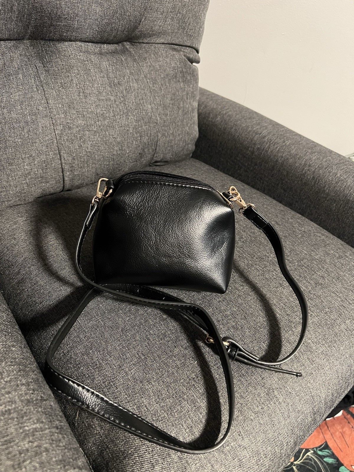 Anthropologie Black Small Crossbody Bag Zip Top Gold Hardware-NWOT