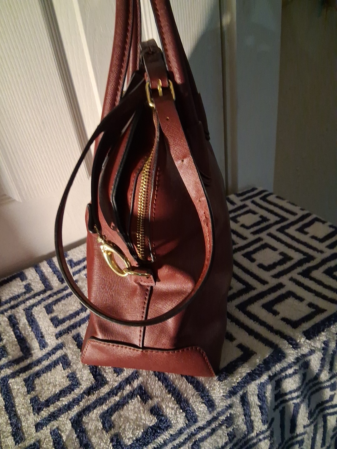 Crown Ivy Burgundy Crossbody Purse with Adjustable Strap Faux Leather