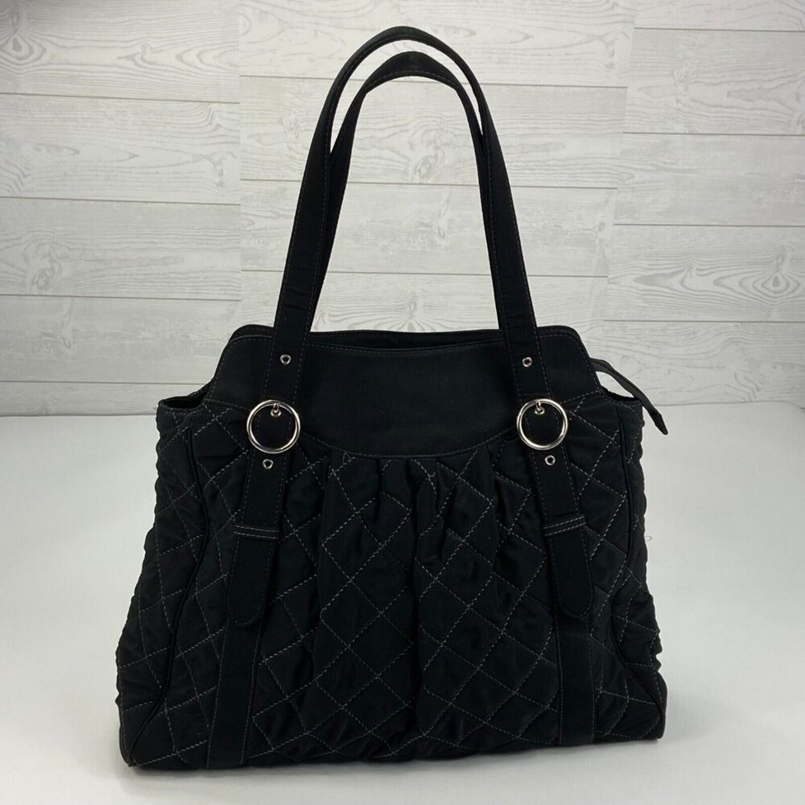 Vera Bradley Large Classic Quilted Tote Shoulder Bag 18x14x5 Black Quilted Clean