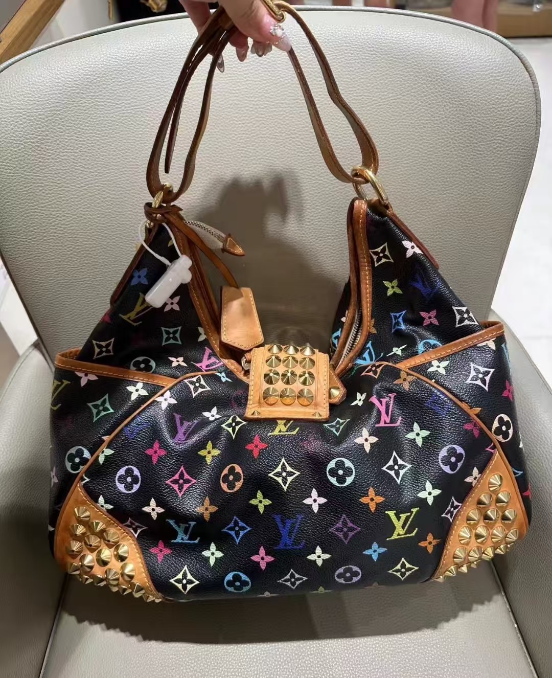 LV x Takashi Murakami Chrissie Monogram Multicolore Black Bag Authentic