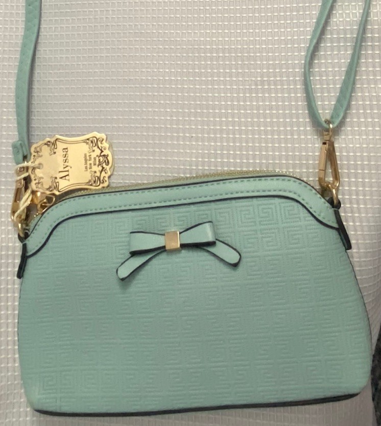 Alyssa Los Angeles Light Blue Crossbody Bag Wristlet Bow NWT
