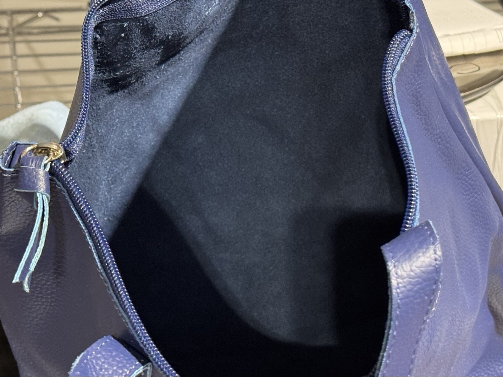 JM New York Large Zippered Leather Tote Shoulder Bag Blue About 13” Tall