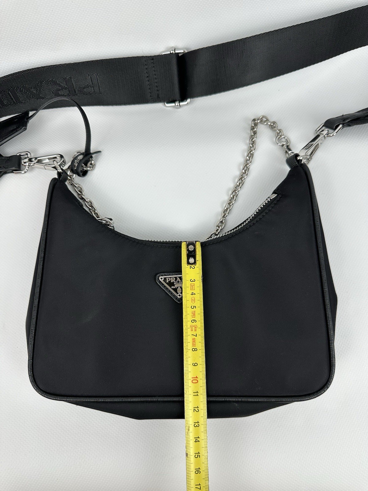 PRADA Re-Edition 2005 Black Nylon Shoulder Bag Chain Crossbody Pouch